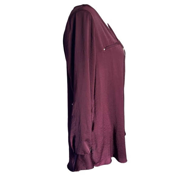 APT 9 V Neck Long Sleeve Blouse, Maroon, Size Medium - Picture 5 of 11